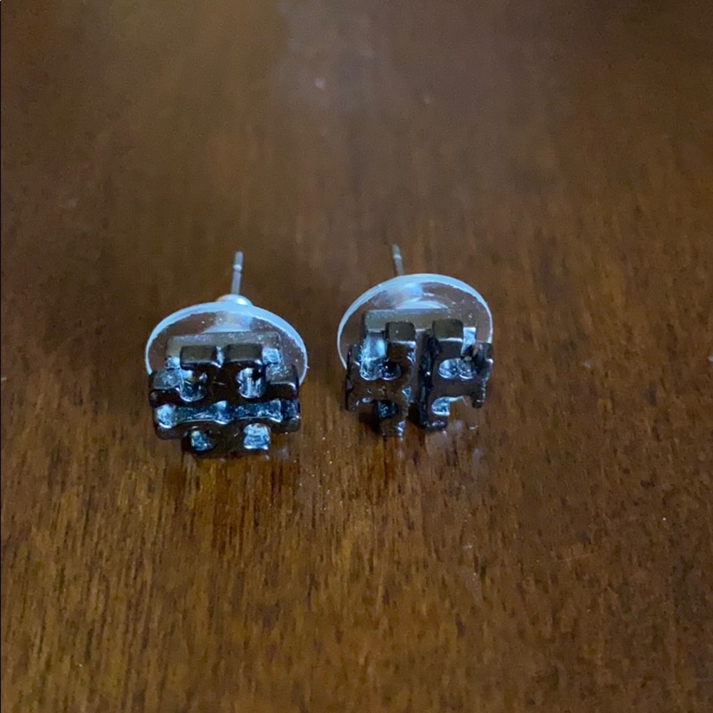 Tory Burch Logo Stud Earrings - Slate Gray